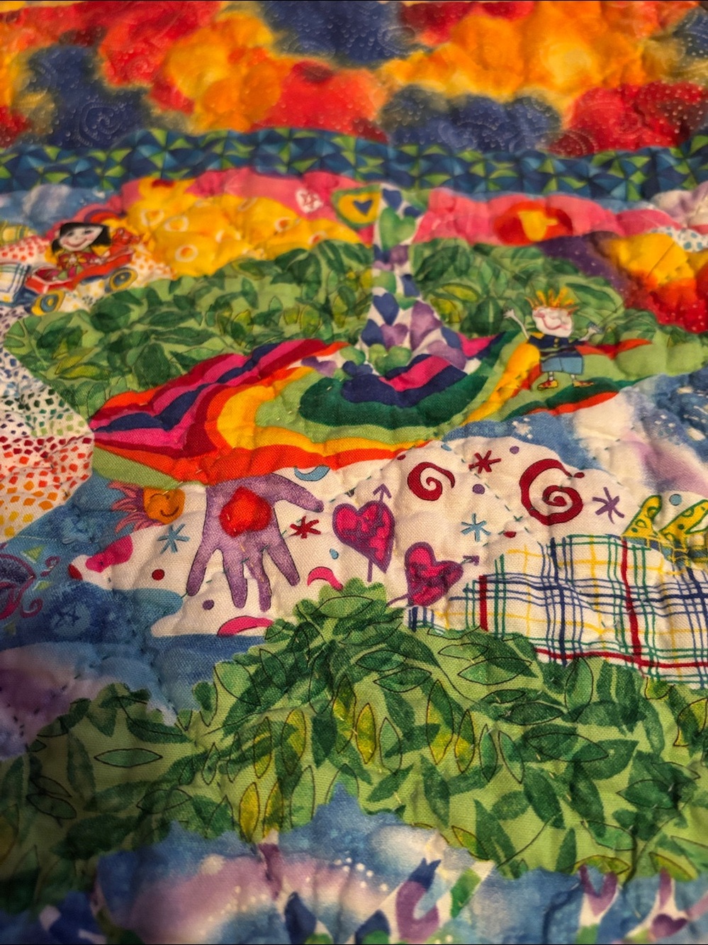 Childs patchwork QUILT- BRIGHT Handmade-Multicolor Double sided 35” square!